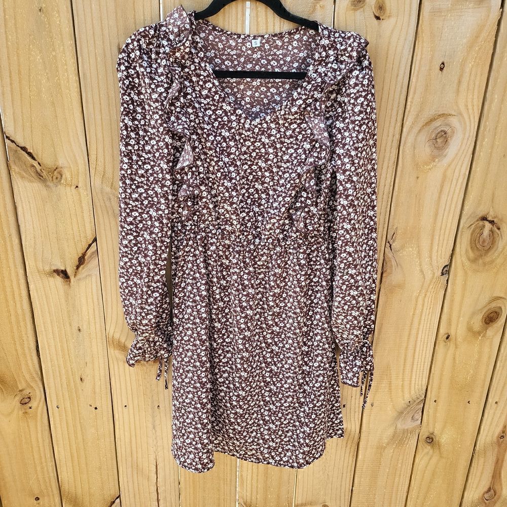 Floral boho dress brown and white